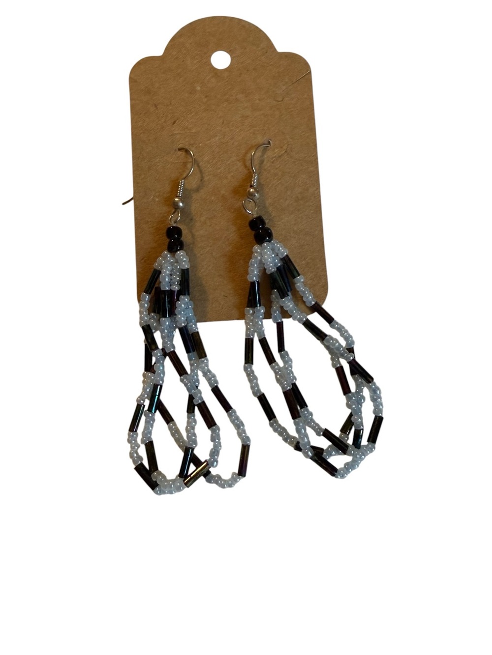 Black White Beaded Loop Earrings
